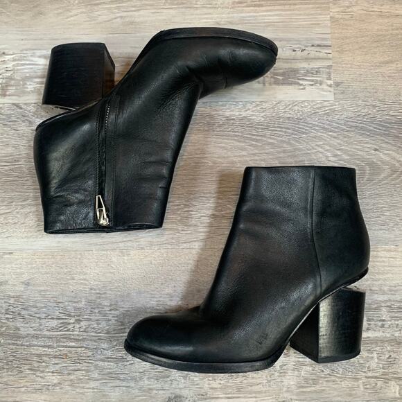 Alexander Wang Gabi Black Leather Booties 6.5 Silver Cutout Heel Ankle Boots - Picture 2 of 9